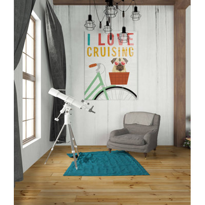 «Beach Bums Pug Bicycle I Love» par Michael Mullan, art mural en verre acrylique