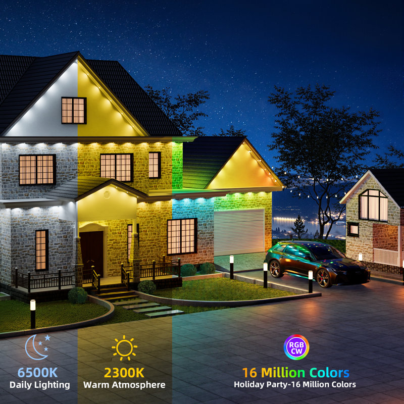 100ft Smart Permanent Outdoor Eaves Lights,IP67 Waterproof RGBIC and 3CCT With Remote & App Control, 100Ft