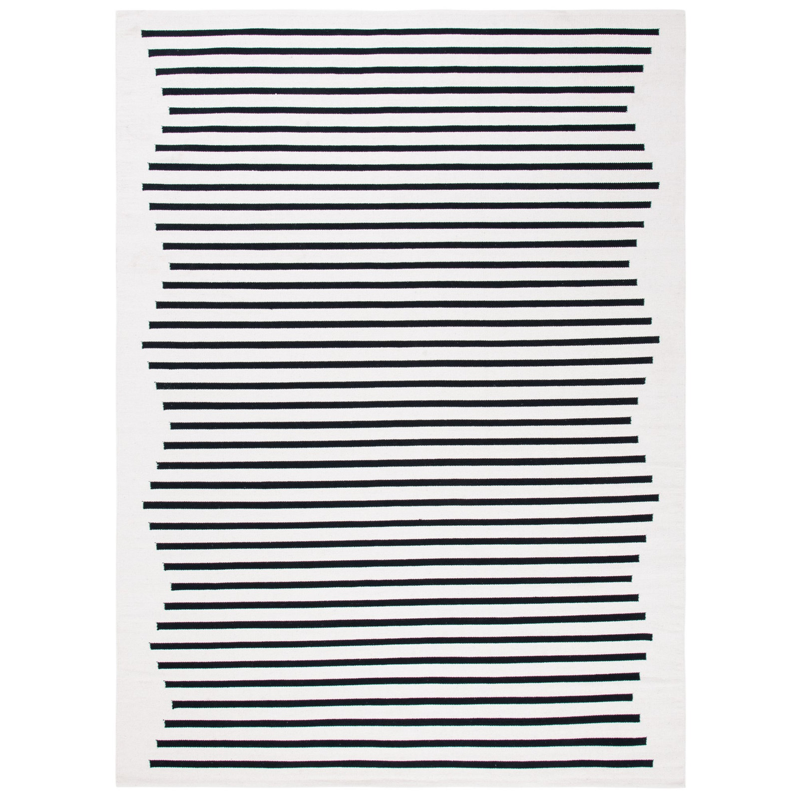 Mando Ivory Black Hand-Woven Striped Cotton Rug, Rectangle 3' x 5'