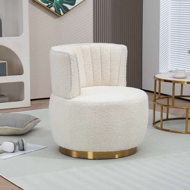 Fauteuil demi-tonneau pivotant de 25,2 po de largeur, Teddy blanc