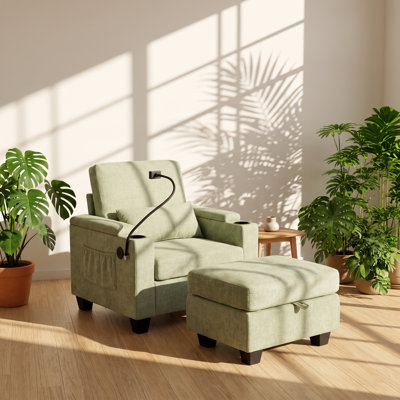 Fauteuil inclinable manuel ChuangYuan en tissu chenille, 94 cm (L) x 81 cm (P) x 86 cm (H), avec repose-pieds de rangement