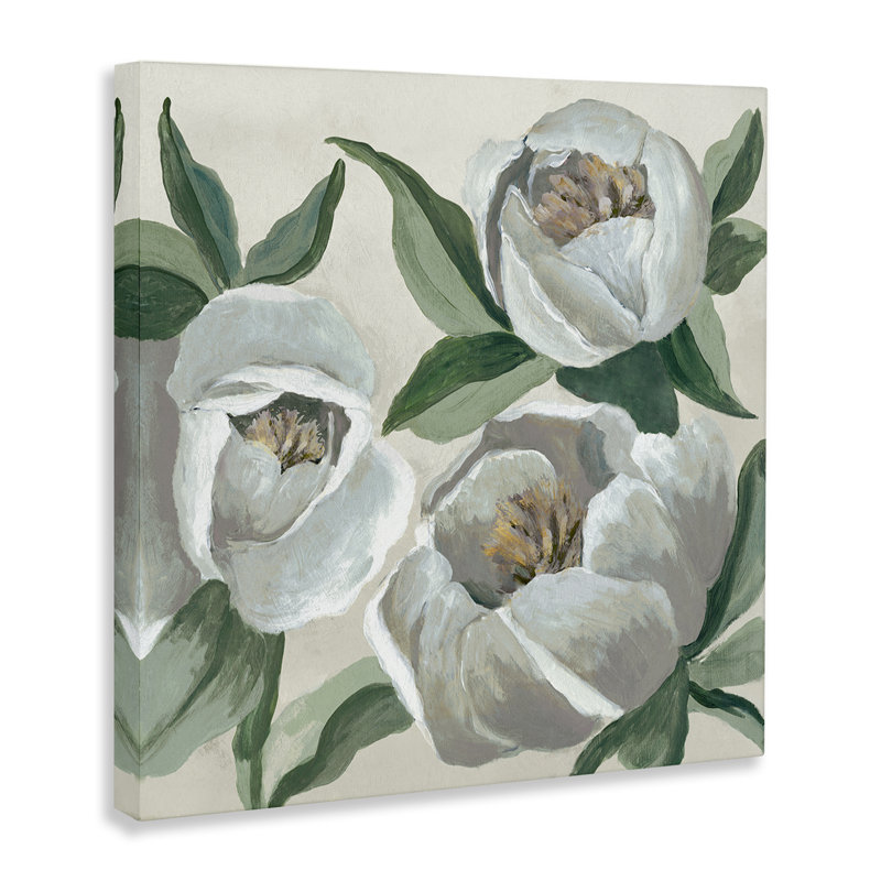  Art mural rond sur pivoines blanches par Jacob Q, H 17 po x l 17 po