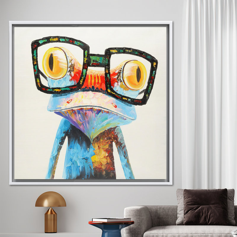Rainbow Frog portant des lunettes - art animalier vibrant pour décoration intérieure moderne, H 39 po x l 39 po