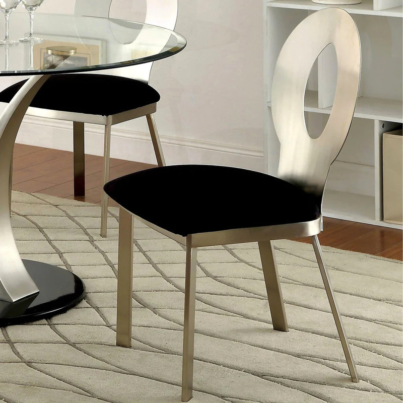 2 chaises d'appoint, en microfibre et en métal, argent / noir, siège rembourré, dossier ovale pour les repas 2 noir + argent, assise
