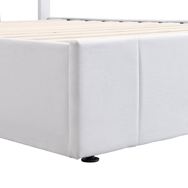 Lit plateforme tapissier double avec système de rangement hydraulique, Lit double, Blanc