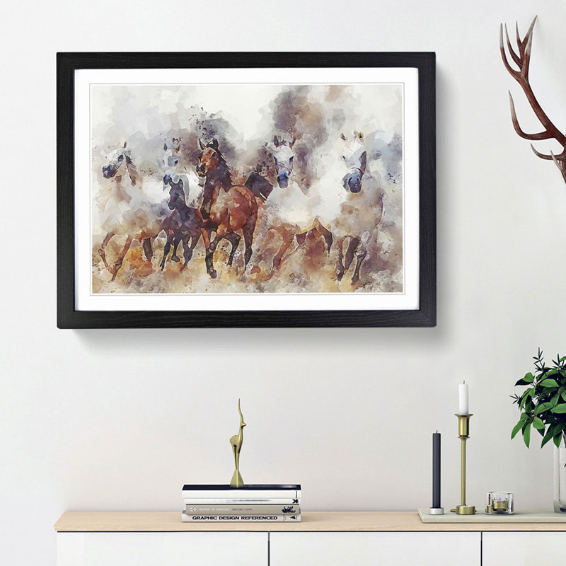 Galloping Horses in Abstract - Framed Print, 48cm H x 65cm W x 2cm D, Black Framed