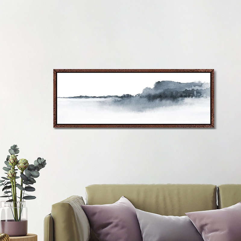 Watercolor Landscape XVII - Panoramic Print on Canvas, 40.64cm H x 121.92cm W x 3.81cm D, Brown Floater Framed