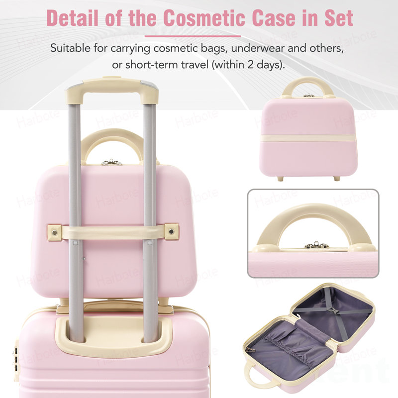 Ensemble de 4 valises rigides (20 po, 24 po et 28 po) avec trousse de toilette et serrure TSA, légères., Rose clair