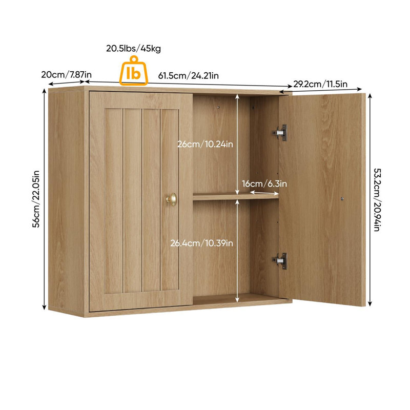 Armoire de salle de bain murale à double porte avec rainure et rangement