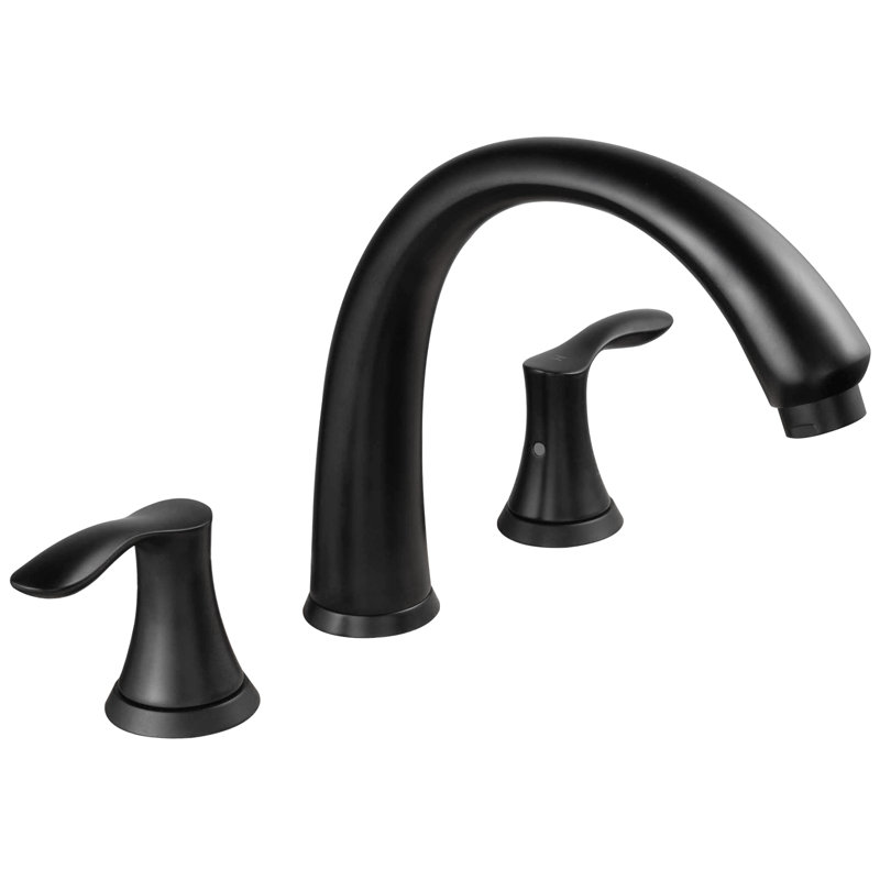Robinet de baignoire romaine à deux poignées à fixation sur le comptoir avec valve brute, Noir mat