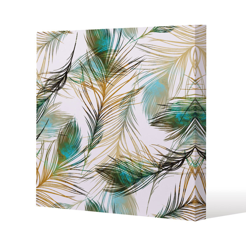 Imprints peacock feathers Slim Style Canvas Print , 15mm Slim Real wood., 20 cm H x 20 cm W