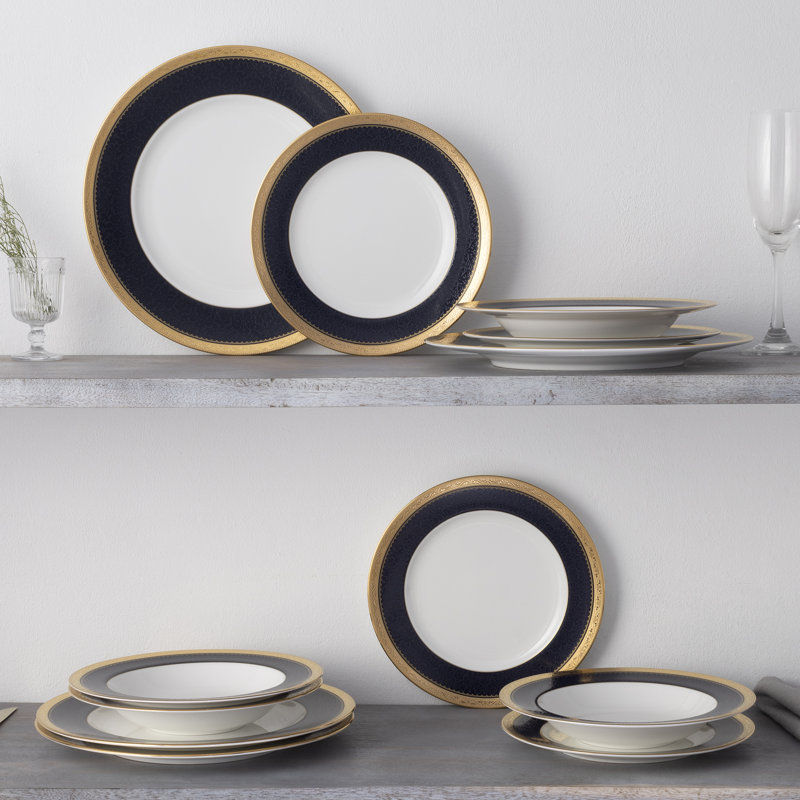 Noritake Odessa Cobalt 12-Piece Dinnerware Set, Service For 4, Gold