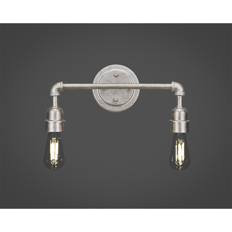 Barre d'éclairage de salle de bain 2 lumières Aguilar Vintage avec finition argentée vieillie et ampoule DEL transparente antique