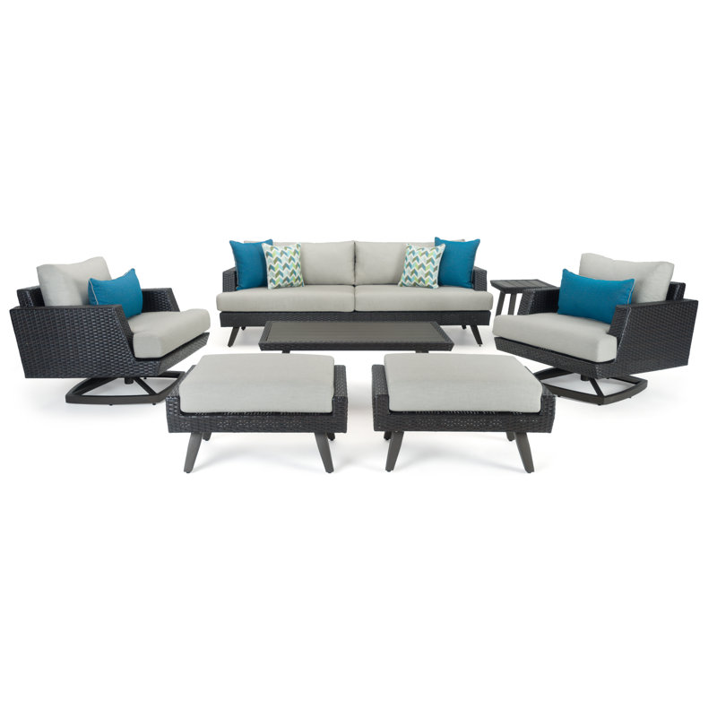 Ehrenfried 5 - Person Patio Conversation Set with Sunbrella® Cushions, Brown/Spectrum Dove