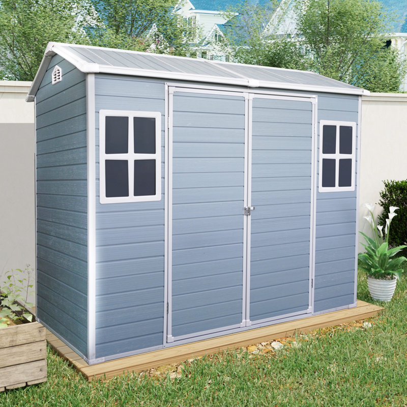 8 Ft X 4 Ft Outdoor Storage Shed With Two-Window And Double-Door, Plastic Shed With Floor For Gargen,Patio,Yard,Lawn, Gray