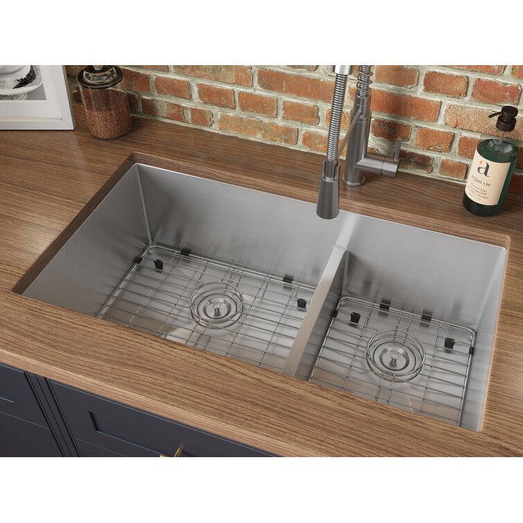 Serene Valley 36-in. Double Bowl Drop-in or Undermount Kitchen Sink with  Thin Divider & Reviews