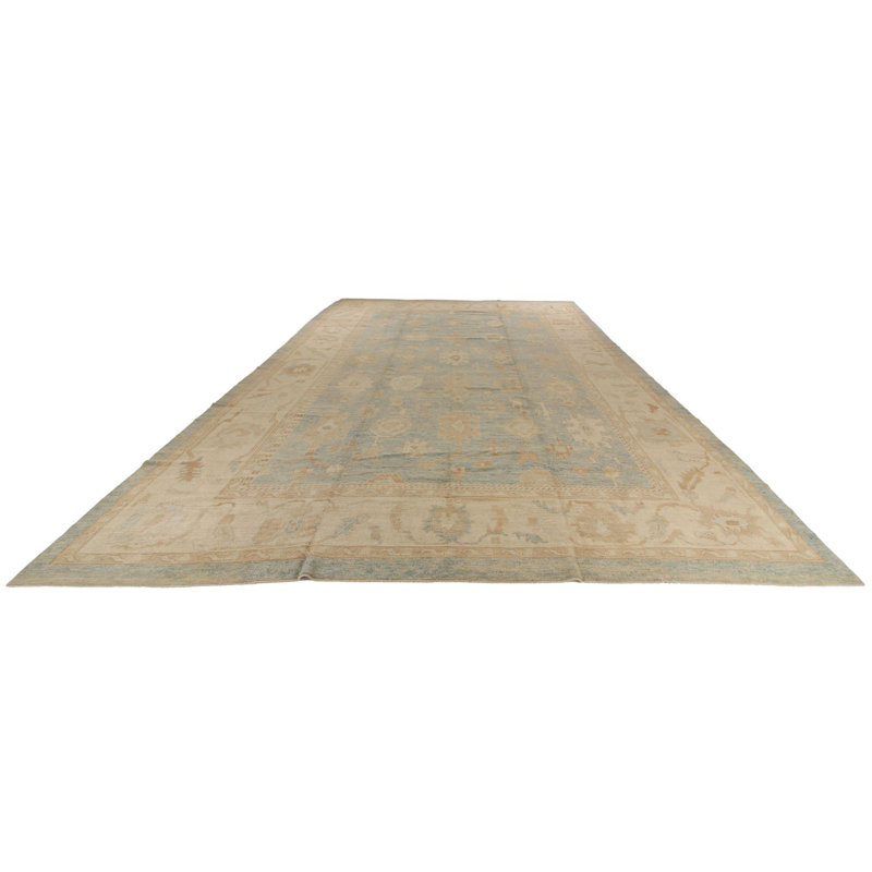 Tapis turc Oushak bleu clair et ivoire 12 x 18