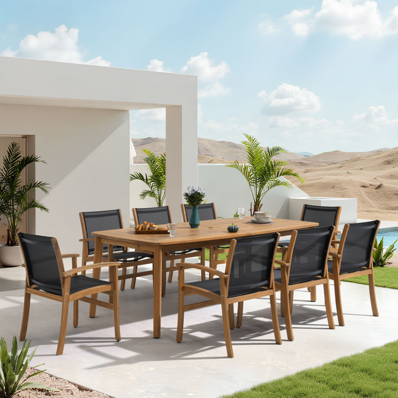 9-piece Outdoor Patio Dining Set, Black/Brown