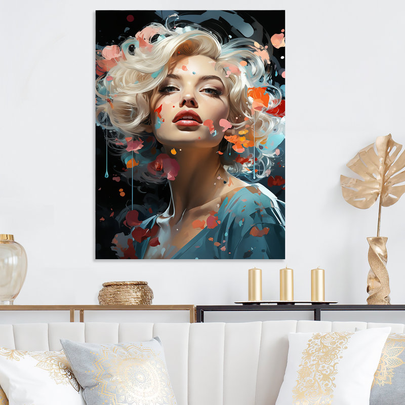 Bleu et noir Marilyn Monroe Glamour Portrait III - art en métal tendance, H 20 po x l 12 po x P 1 po