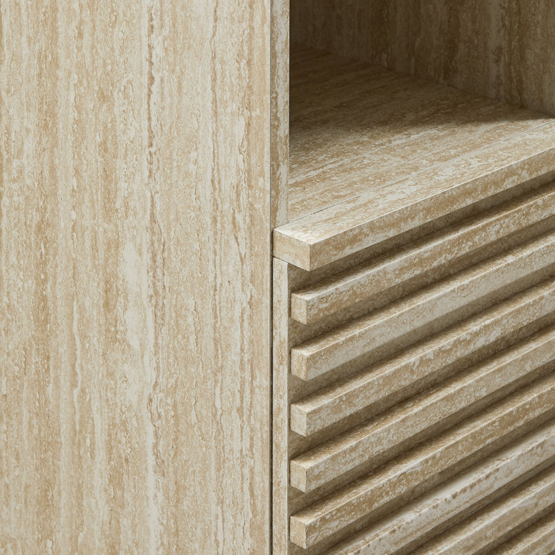 Render Tall Narrow Faux Travertine Linen Storage Cabinet In Travertine