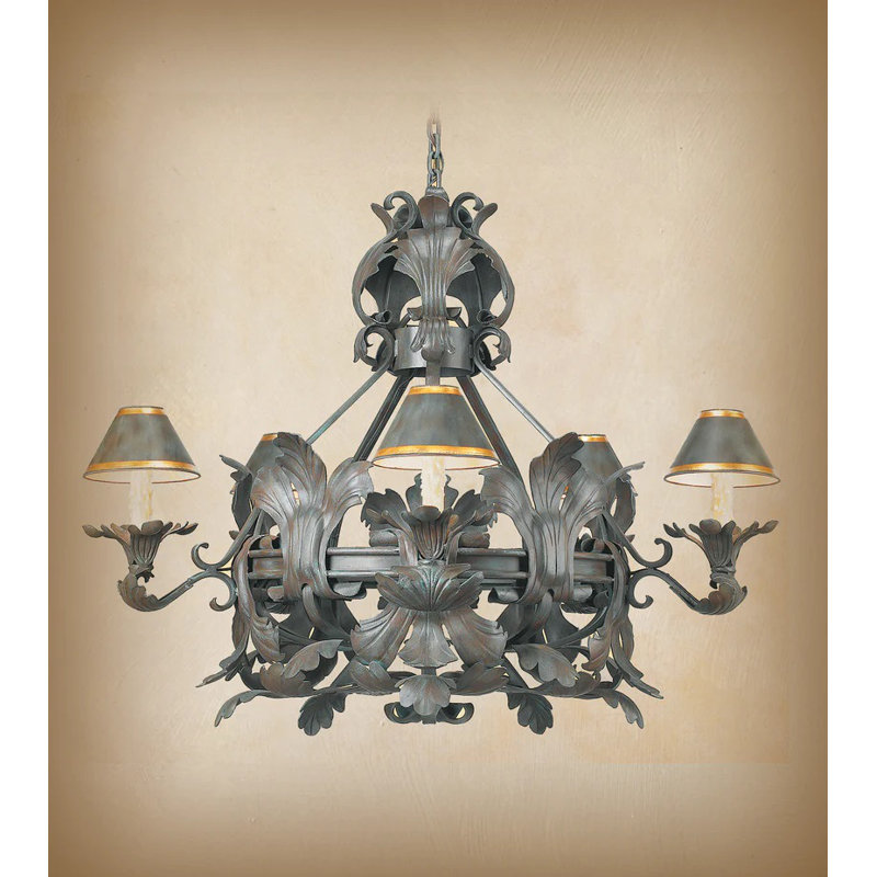 Lustre de roue de wagon avec accents en fer forgé 5 lumières Grigor