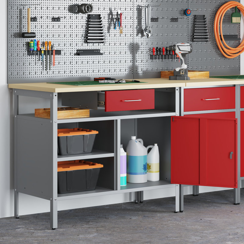 100cm W Steel Top Workbench, Red