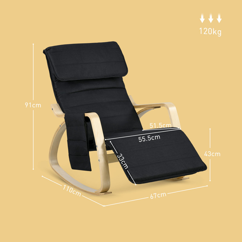 HOMCOM Rocking Chair Recliner with Adjustable Footrest, Black
