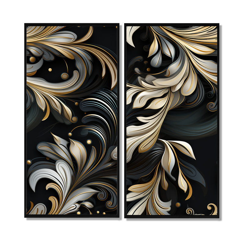 Millau - Abstract Fashion Wall Art 2-Pieces, H 32 po x l 32 po, Impression encadrée flottante, Noir