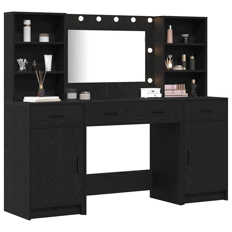 Dressing Table with Mirror, Black Oak