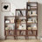Open Shelf Cube Bookcase, 70" Tall Freestanding Bookshelf, Slatted Door Narrow Corner Bookcase With 5 Cubes, Mid-century Modern Display Storage Cabinet For Living Room, Home Office, Walnut-627514234-624453660