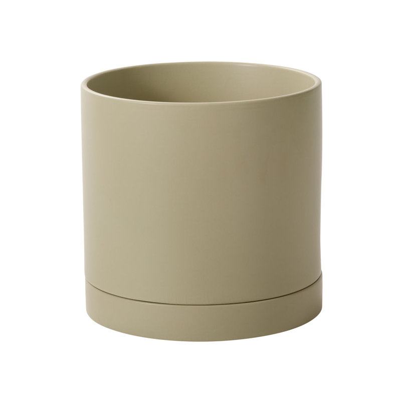 Pot neutre avec soucoupe Swerve, Gris clair, H 12 po x l 12 po x P 12 po