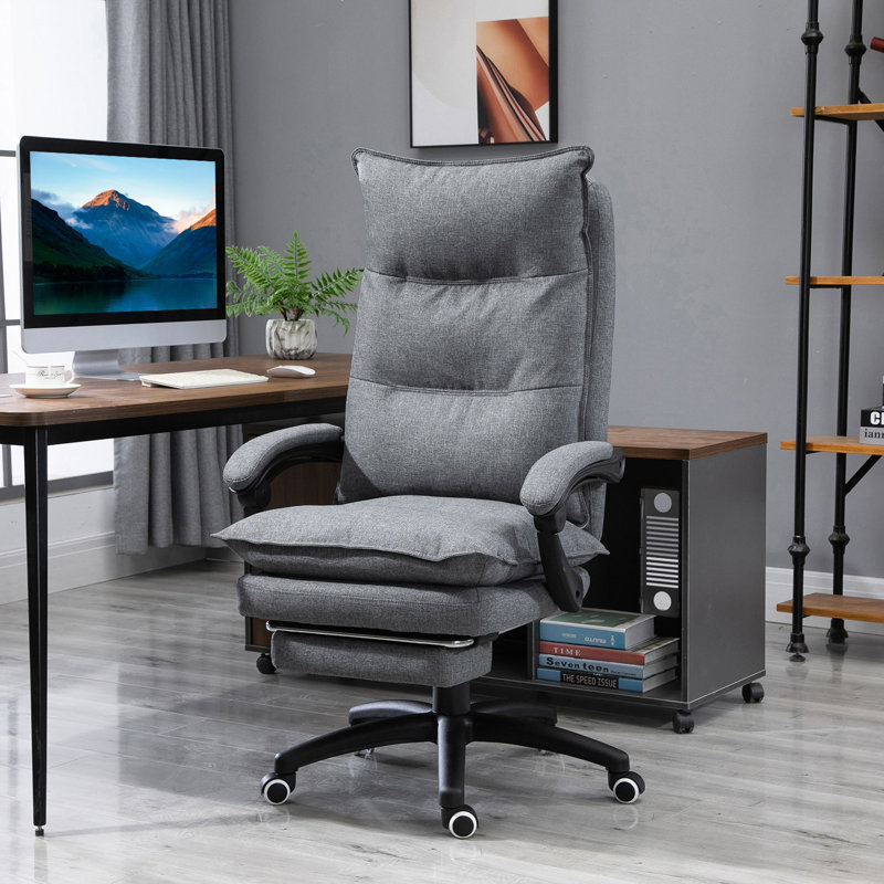 Fauteuil inclinable en tissu de style lin à hauteur réglable avec repose-pieds rétractable et double rembourrage 360 °