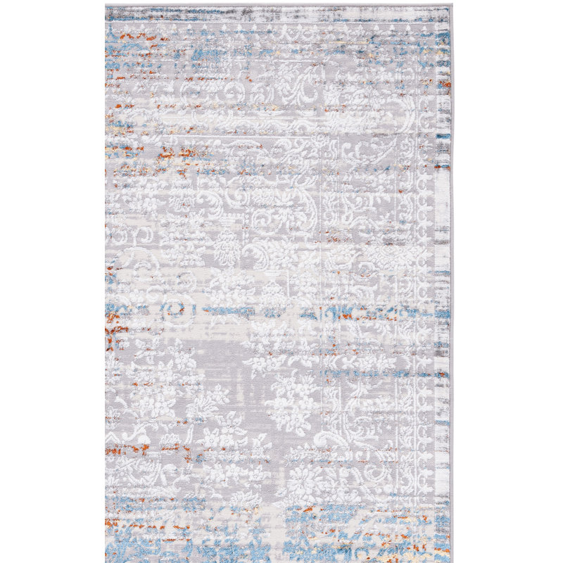 Tapis gris / bleu doré Minyard 298, Tapis de couloir 2 pi x 8 pi