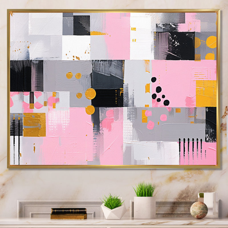 «Gray Pink», reproduction symétrique sur toile, H 16 po x l 32 po x P 1 po, Cadre flottant doré