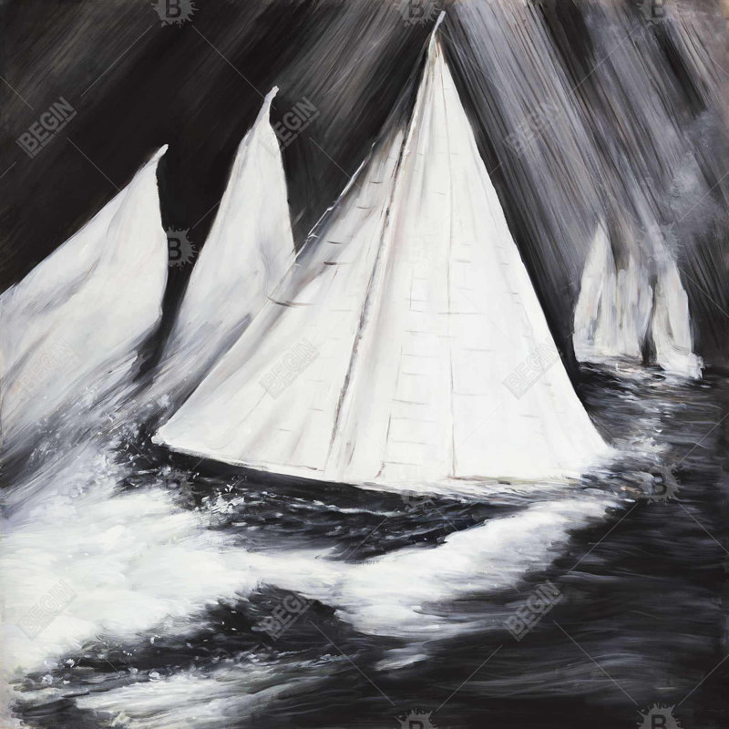 " Grayscale Boats In A Storm ", 24" H x 24" W