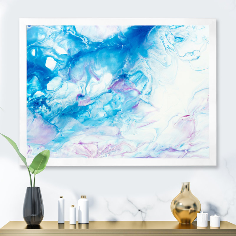 Encre rose et bleue, impression sur toile, H 16 po x l 32 po, Toile blanche avec cadre d'angle fermé