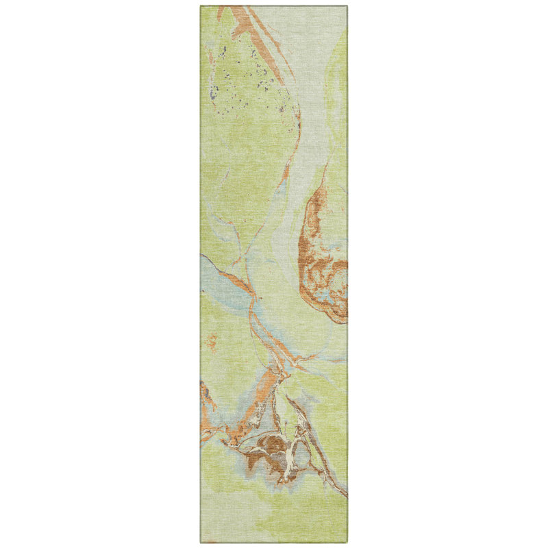 Machine Washable Indoor/Outdoor Chayden ACN1005 Aloe Rug, Runner 2'3" x 7'6"