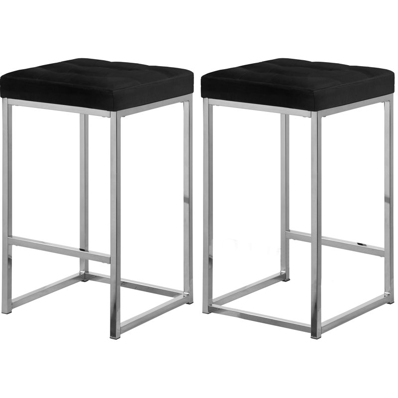 Tabouret de comptoir 26,5 po Sadler, Velours noir, Chrome