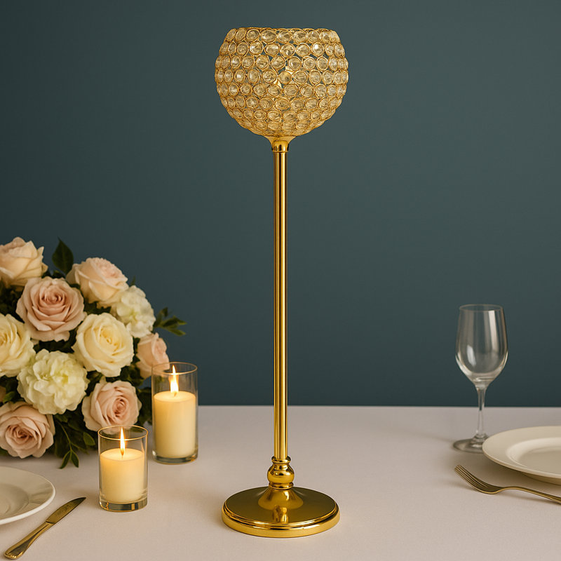 Crystal Tabletop Candelabra, Gold