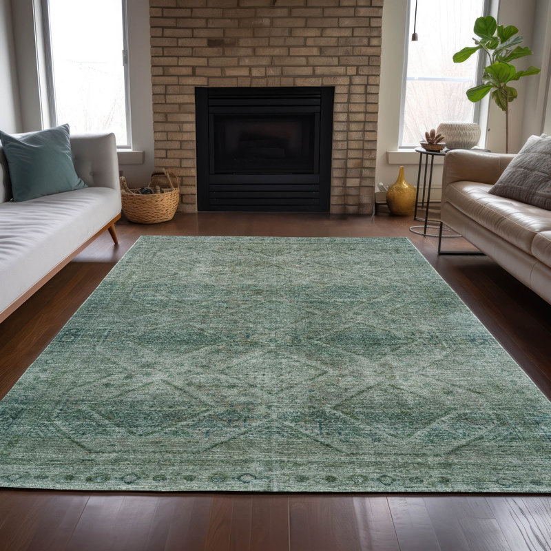 Machine Washable Indoor/Outdoor Xhevrie Teal Rug, Rectangle 8' x 10'