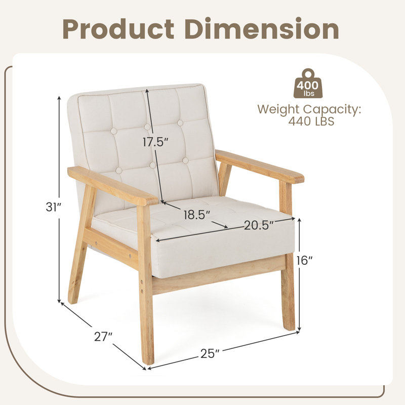 Fauteuil capitonné large de 25 po Mansor, Mélange de polyester beige
