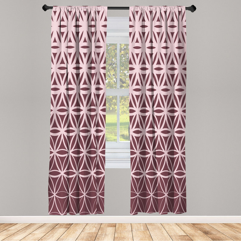 Microfiber Floral Semi-Sheer Rod Pocket Curtain Panels, 28" W x 95" L, Pink/Brown