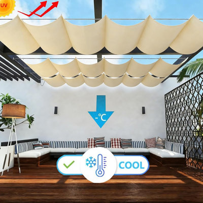 Toile d'ombrage rétractable en toile d'ombrage en polyester avec protection contre le vent pour patio extérieur, cour, abri d'auto, pergola et jardin, crème                  