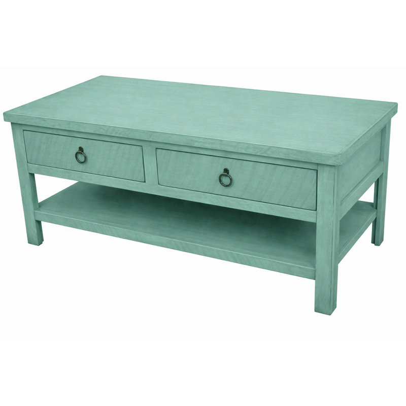 Table basse avec rangement en bois massif Bloomingdale, Aigue-marine