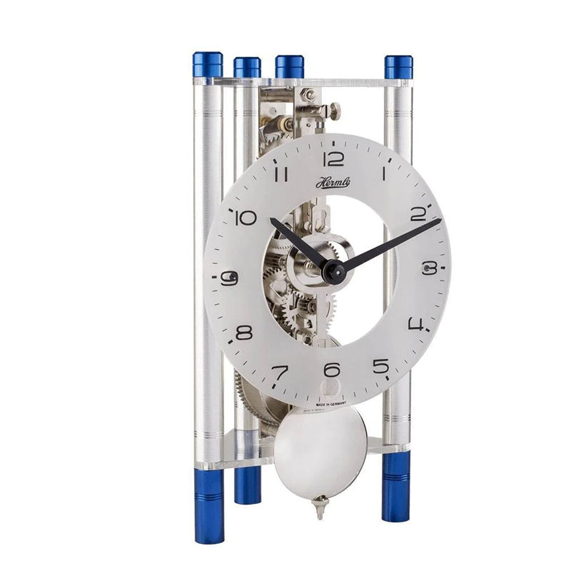 Roman Numeral Metal Mechanical Tabletop Clock, Silver/Blue