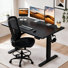 Ensemble de bureau 2 pièces : bureau assis-debout électrique réglable en hauteur (122 cm) avec 4 positions mémorisables, système de gestion des câbles et crochets, et chaise de dessin ergonomique avec soutien lombaire, accoudoirs relevables et repose-pieds réglable.