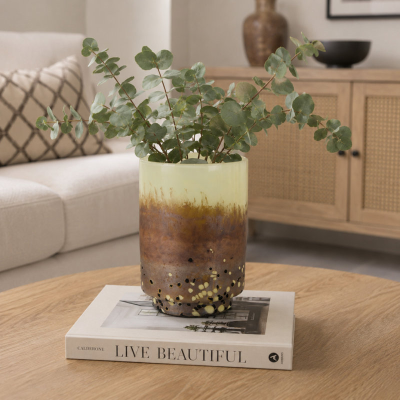 Vase Sophie avec dégradé givré, base mouchetée, verre multicolore 9 pouces