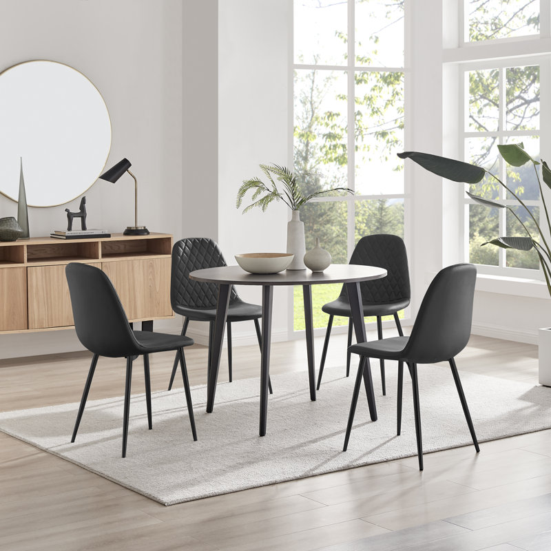 Betsab 4 - Person Dining Set, Walnut/Black, Black