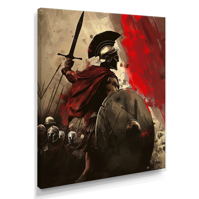 Rouge, 300 Guerriers spartiates en Grèce II - Armée, salon d'art mural, H 32 po x l 24 po x P 1 po, Toile tendue