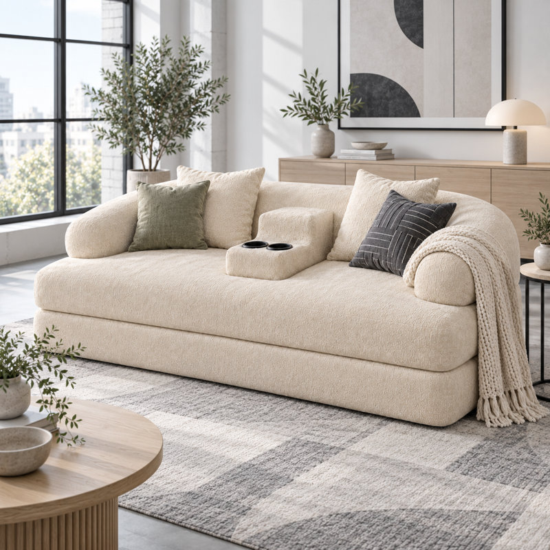 Upholstered 69.3 " Chenille Sofa Reclining, Apricot